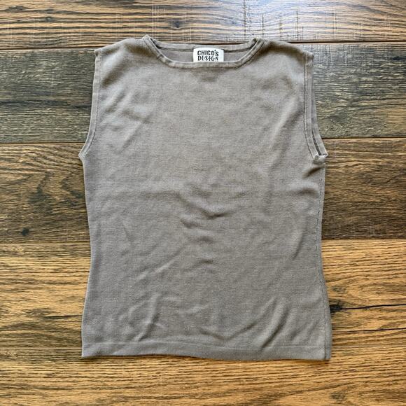 Vintage Chico’s Design Silk Cotton Knit Tank Top Size 2 Taupe Brown Sleeveless - Picture 1 of 5